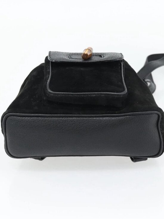 GUCCI Bamboo Backpack Suede Leather Black Auth BA6791 main image 9